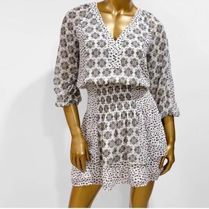 White House Black Market Cream and Black Printed Blouse - XL